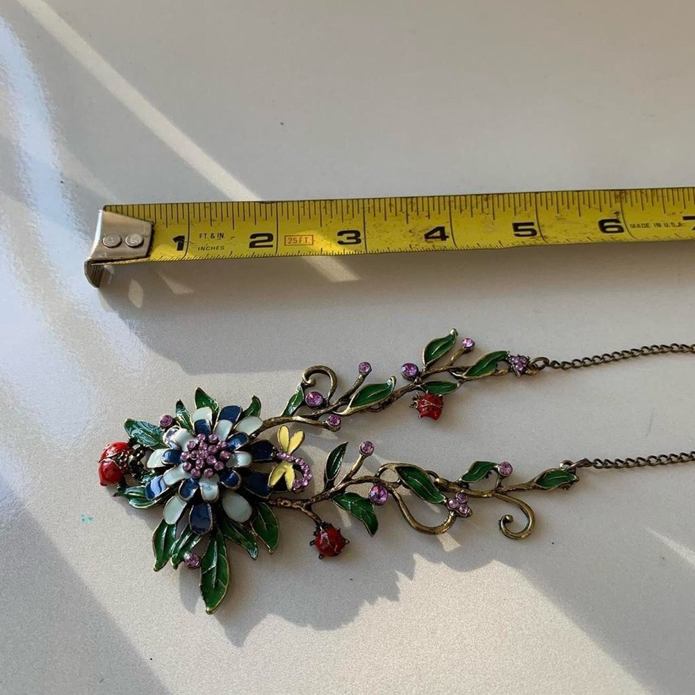 Fairy Enamel Statement Necklace in Green, Blue & Purple lady bug dragonfly y2k - Picture 6 of 8